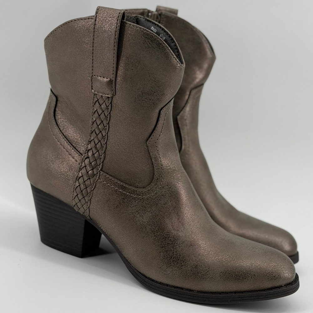 Frye & Co Daxx Stacked Heel Womens Metallic Platinum Western‎ Boots - Size 9.5 M